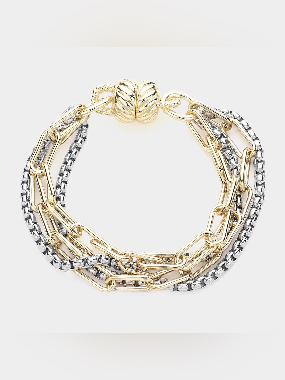 14K Gold Plated Two Tone Layered Chain Magnetic Bracelet